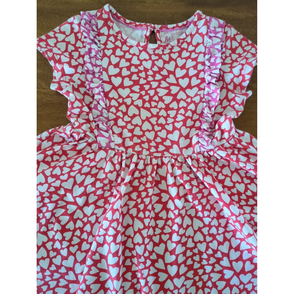 Mini Boden Girl's' Frilly Twirly Dress in Hearts print Red/Pink size 3/4 EUC - Picture 2 of 6